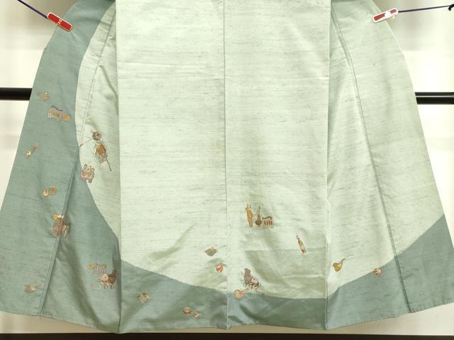 平和屋着物●訪問着　紬地　総刺繍　玩具文様　金糸　正絹　逸品　DAAV1359tw
