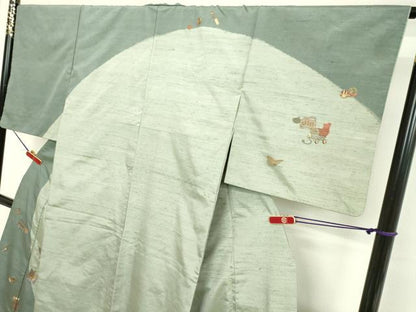 平和屋着物●訪問着　紬地　総刺繍　玩具文様　金糸　正絹　逸品　DAAV1359tw