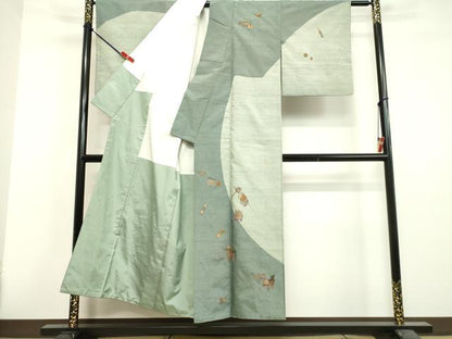 平和屋着物●訪問着　紬地　総刺繍　玩具文様　金糸　正絹　逸品　DAAV1359tw