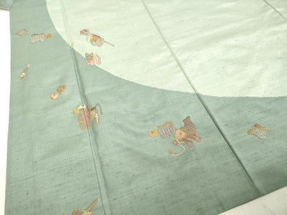 平和屋着物●訪問着　紬地　総刺繍　玩具文様　金糸　正絹　逸品　DAAV1359tw