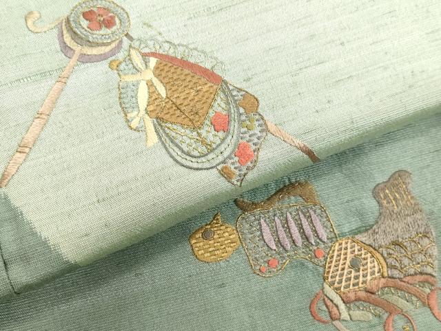 平和屋着物●訪問着　紬地　総刺繍　玩具文様　金糸　正絹　逸品　DAAV1359tw