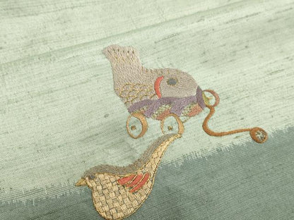 平和屋着物●訪問着　紬地　総刺繍　玩具文様　金糸　正絹　逸品　DAAV1359tw