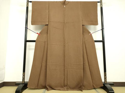 平和屋着物●上質な色無地 紋意匠 枯茶色 正絹 逸品 DAAV1378tw