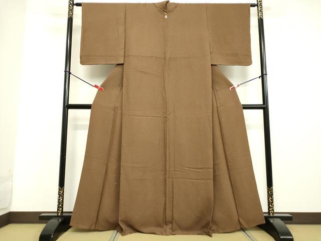 平和屋着物●上質な色無地 紋意匠 枯茶色 正絹 逸品 DAAV1378tw