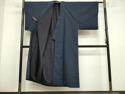 平和屋着物●男性 紬 アンサンブル 留紺色 正絹 逸品 DAAV1389tw