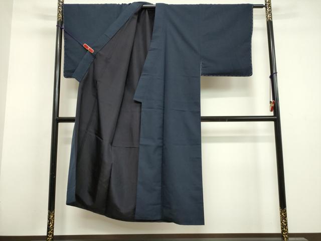 平和屋着物●男性 紬 アンサンブル 留紺色 正絹 逸品 DAAV1389tw