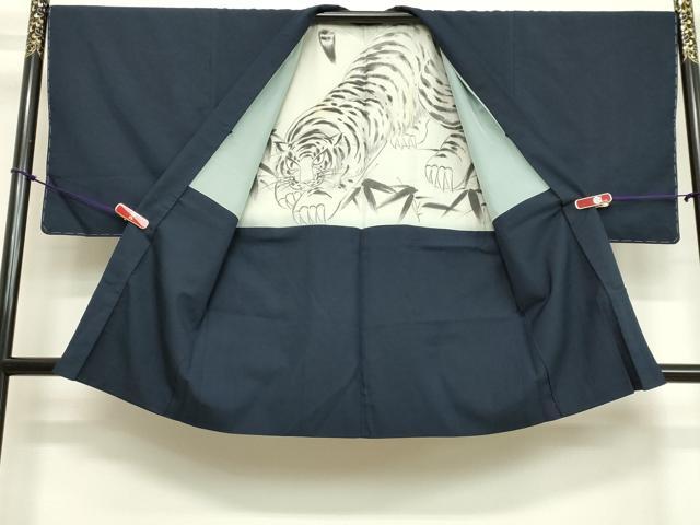 平和屋着物●男性 紬 アンサンブル 留紺色 正絹 逸品 DAAV1389tw