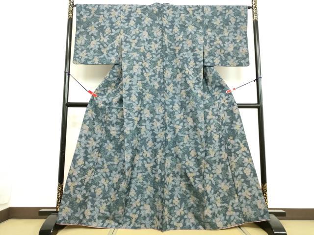 平和屋着物●上質な紬　草花文　正絹　逸品　DAAV1400tw
