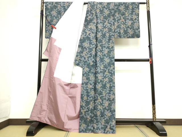 平和屋着物●上質な紬　草花文　正絹　逸品　DAAV1400tw