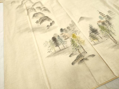 平和屋着物●訪問着 紬地 手描き 樹林風景文 正絹 逸品 未使用 DAAV1403tw