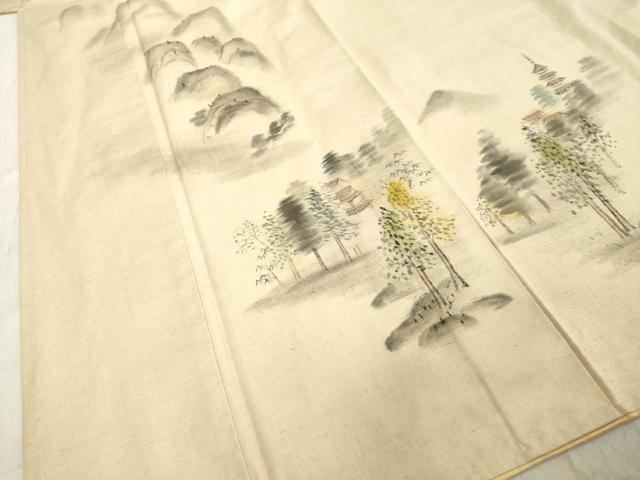 平和屋着物●訪問着 紬地 手描き 樹林風景文 正絹 逸品 未使用 DAAV1403tw