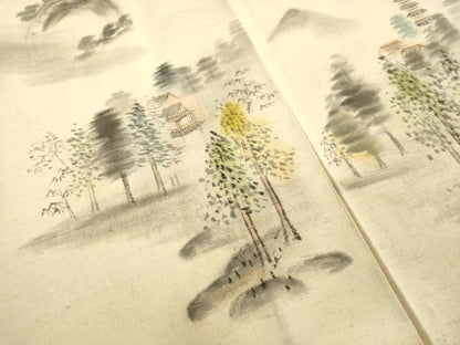 平和屋着物●訪問着 紬地 手描き 樹林風景文 正絹 逸品 未使用 DAAV1403tw
