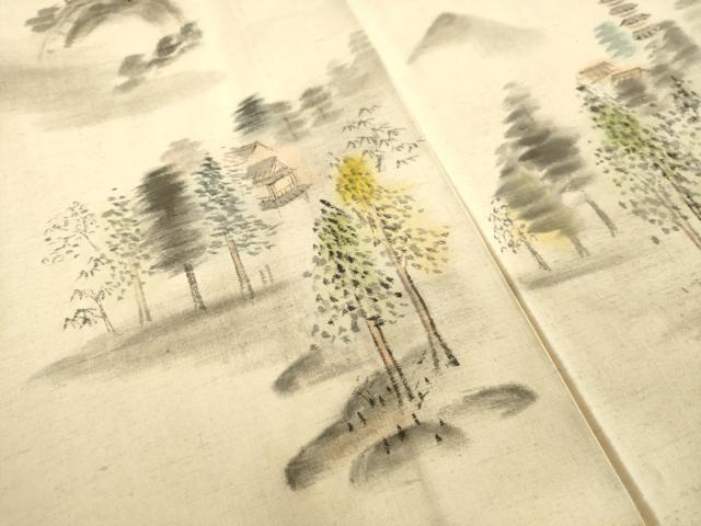 平和屋着物●訪問着 紬地 手描き 樹林風景文 正絹 逸品 未使用 DAAV1403tw