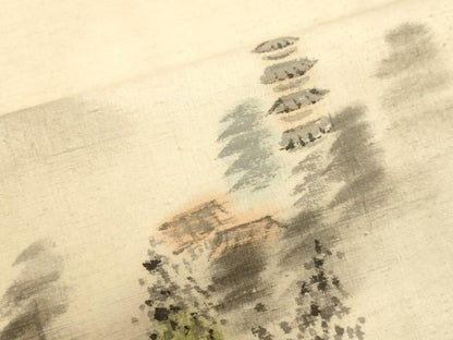 平和屋着物●訪問着 紬地 手描き 樹林風景文 正絹 逸品 未使用 DAAV1403tw