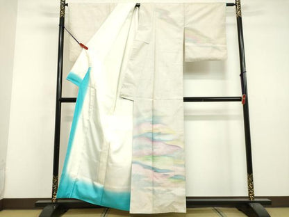 平和屋着物●本場大島紬　白大島　訪問着　作家物　霞文　正絹　逸品　DAAV1423tw