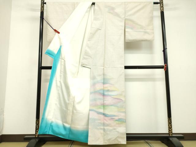 平和屋着物●本場大島紬　白大島　訪問着　作家物　霞文　正絹　逸品　DAAV1423tw