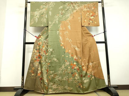 平和屋着物●訪問着 作家物 駒刺繍 流水枝花文 金銀彩 正絹 逸品 DAAV1462tw
