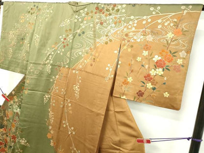 平和屋着物●訪問着 作家物 駒刺繍 流水枝花文 金銀彩 正絹 逸品 DAAV1462tw