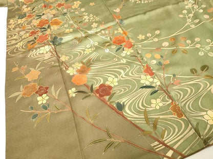 平和屋着物●訪問着 作家物 駒刺繍 流水枝花文 金銀彩 正絹 逸品 DAAV1462tw