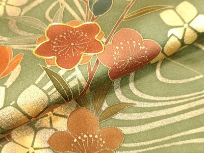 平和屋着物●訪問着 作家物 駒刺繍 流水枝花文 金銀彩 正絹 逸品 DAAV1462tw