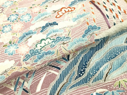 平和屋着物●東京友禅　熊谷好博子　訪問着　刺繍　立波風景文　高島屋扱い　正絹　逸品　DAAV1467tw