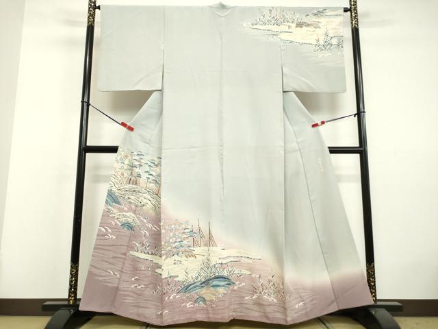 平和屋着物●東京友禅　熊谷好博子　訪問着　刺繍　立波風景文　高島屋扱い　正絹　逸品　DAAV1467tw