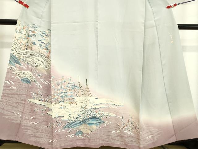 平和屋着物●東京友禅　熊谷好博子　訪問着　刺繍　立波風景文　高島屋扱い　正絹　逸品　DAAV1467tw