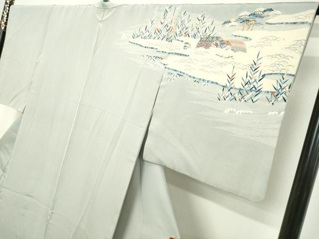 平和屋着物●東京友禅　熊谷好博子　訪問着　刺繍　立波風景文　高島屋扱い　正絹　逸品　DAAV1467tw