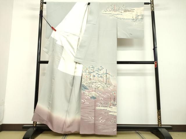 平和屋着物●東京友禅　熊谷好博子　訪問着　刺繍　立波風景文　高島屋扱い　正絹　逸品　DAAV1467tw