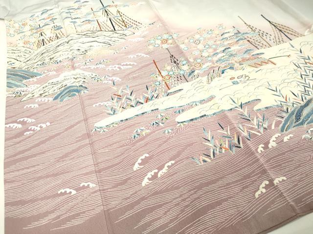 平和屋着物●東京友禅　熊谷好博子　訪問着　刺繍　立波風景文　高島屋扱い　正絹　逸品　DAAV1467tw