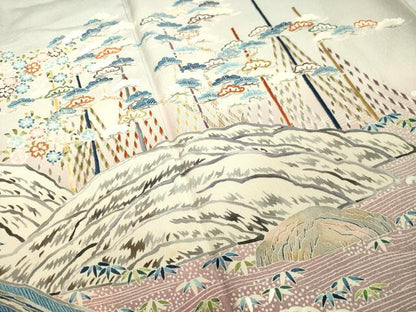 平和屋着物●東京友禅　熊谷好博子　訪問着　刺繍　立波風景文　高島屋扱い　正絹　逸品　DAAV1467tw