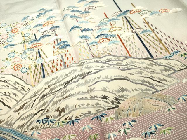平和屋着物●東京友禅　熊谷好博子　訪問着　刺繍　立波風景文　高島屋扱い　正絹　逸品　DAAV1467tw