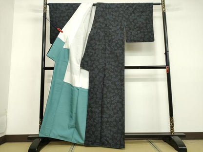 平和屋着物●結城紬 草花文 正絹 逸品 DAAV1473tw