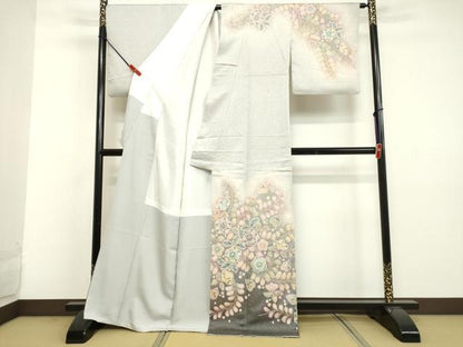 平和屋着物●越後十日町の一流染匠　桐屋・翠山工房　訪問着　絞り　辻が花　暈し染め　金通し地　正絹　逸品　DAAV1518tw