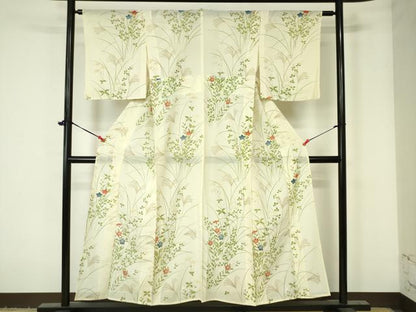 平和屋着物＊夏物　小紋　絽　草花　金彩　正絹　逸品　DAAV1586op