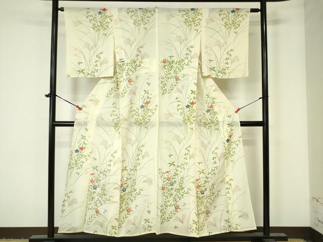 平和屋着物＊夏物　小紋　絽　草花　金彩　正絹　逸品　DAAV1586op