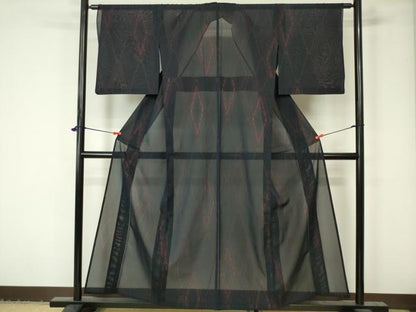 平和屋着物＊夏物　小紋　紗　幾何学文様　正絹　逸品　DAAV1592op