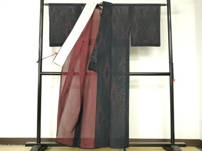 平和屋着物＊夏物　小紋　紗　幾何学文様　正絹　逸品　DAAV1592op