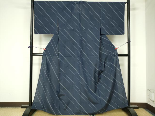 平和屋着物＊夏物 紗紬 斜縞 正絹 逸品 DAAV1684op