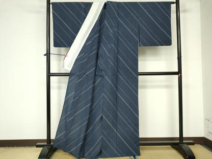 平和屋着物＊夏物 紗紬 斜縞 正絹 逸品 DAAV1684op