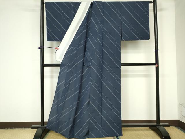 平和屋着物＊夏物 紗紬 斜縞 正絹 逸品 DAAV1684op