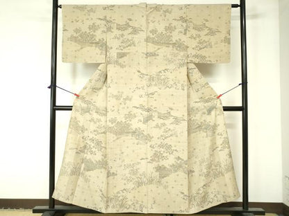 平和屋着物▽染織の名門 しょうざん 訪問着 生紬 単衣 風景花文 小田急百貨店扱い 正絹 逸品 DAAV1753op