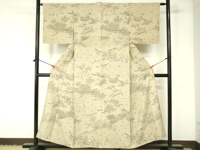 平和屋着物▽染織の名門 しょうざん 訪問着 生紬 単衣 風景花文 小田急百貨店扱い 正絹 逸品 DAAV1753op