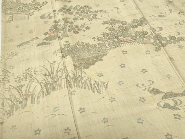 平和屋着物▽染織の名門 しょうざん 訪問着 生紬 単衣 風景花文 小田急百貨店扱い 正絹 逸品 DAAV1753op