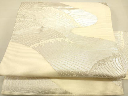 平和屋着物＊夏物　九寸名古屋帯　立波文　銀糸　正絹　逸品　DAAV1813op