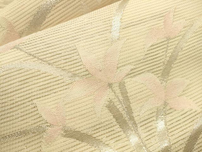 平和屋着物＊夏物 九寸名古屋帯 草花文 銀糸 正絹 逸品 DABB7881op