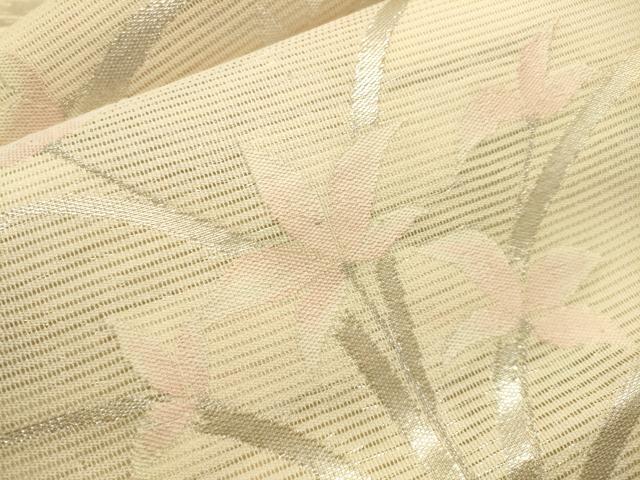平和屋着物＊夏物 九寸名古屋帯 草花文 銀糸 正絹 逸品 DABB7881op