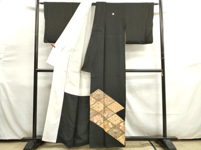 平和屋着物■豪華黒留袖　駒刺繍　双蝶花文　金彩　正絹　逸品　DAAV2234xg