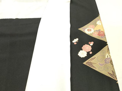 平和屋着物■豪華黒留袖　駒刺繍　双蝶花文　金彩　正絹　逸品　DAAV2234xg