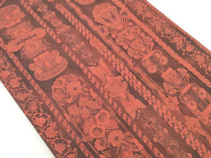 平和屋着物◎全通柄袋帯　ふくれ織　花間道　正絹　逸品　DAAV2312xg